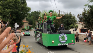 Tour de France float with giant green cyclist
